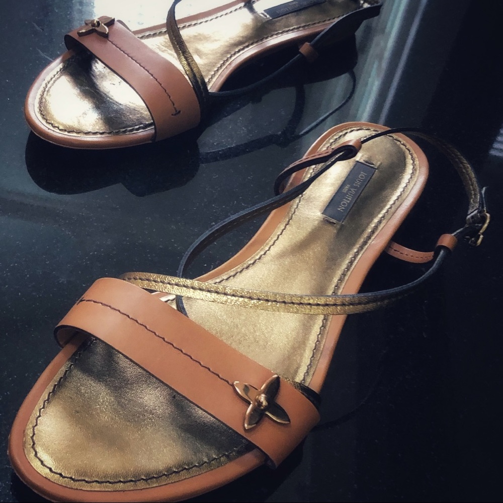 Louis Vuitton Brown and Gold Sandals